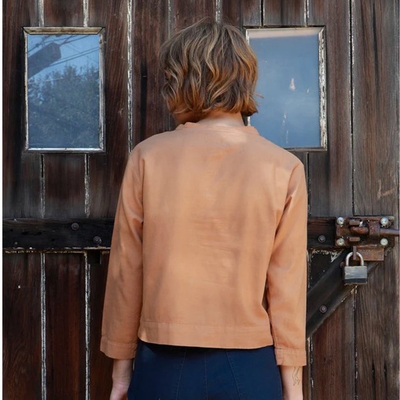 Me & Arrow Crew Neck Pullover Tan Flannel Top, S - Picture 3 of 8